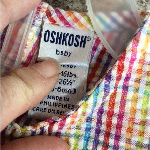 Vintage Oshkosh Baby Seersucker Cotton 2PC  Set Size 3-6 Mos. Embroidered Fruit - Picture 5 of 13